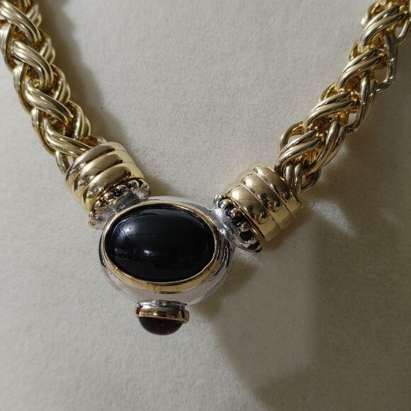 Joseph Esposito Snap Woven Chain Necklace Detachable Pendant Gold Tone Black Red - Picture 5 of 16